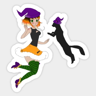 Halloween Witch With Her Black Cat Sticker